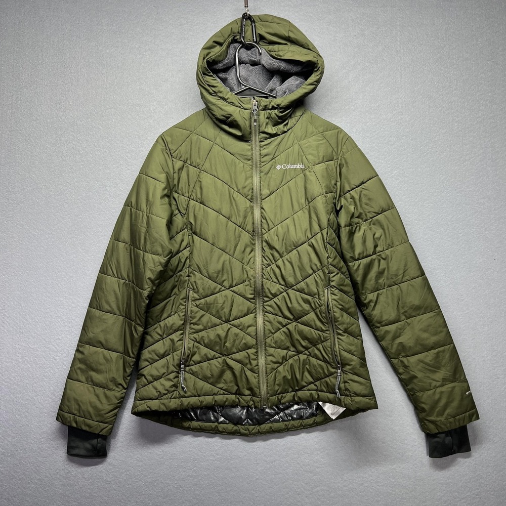 Columbia Omni-Heat Jacket Womens Medium Green Hooded Quilted Full Zip Outdoor